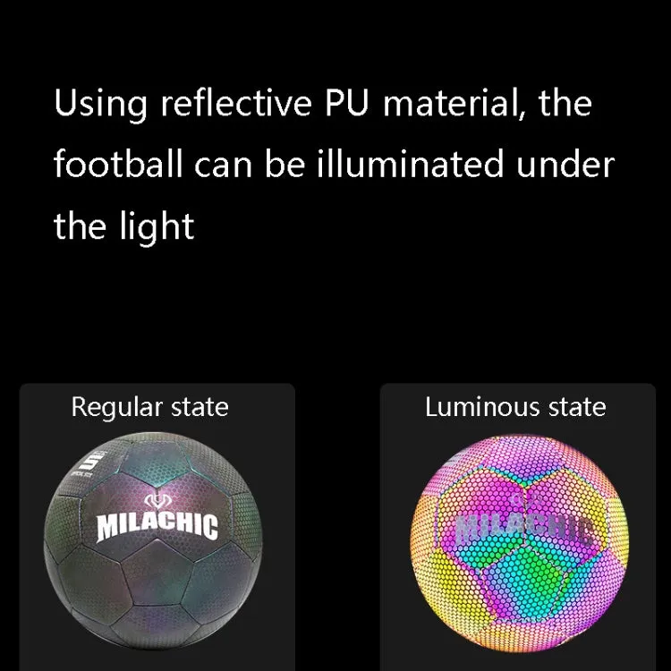 MILACHIC PU Leather Machine Stitch Luminous Fluorescent Reflective Football, Specification: Number 5 (Black Gray Rhombic 5039)