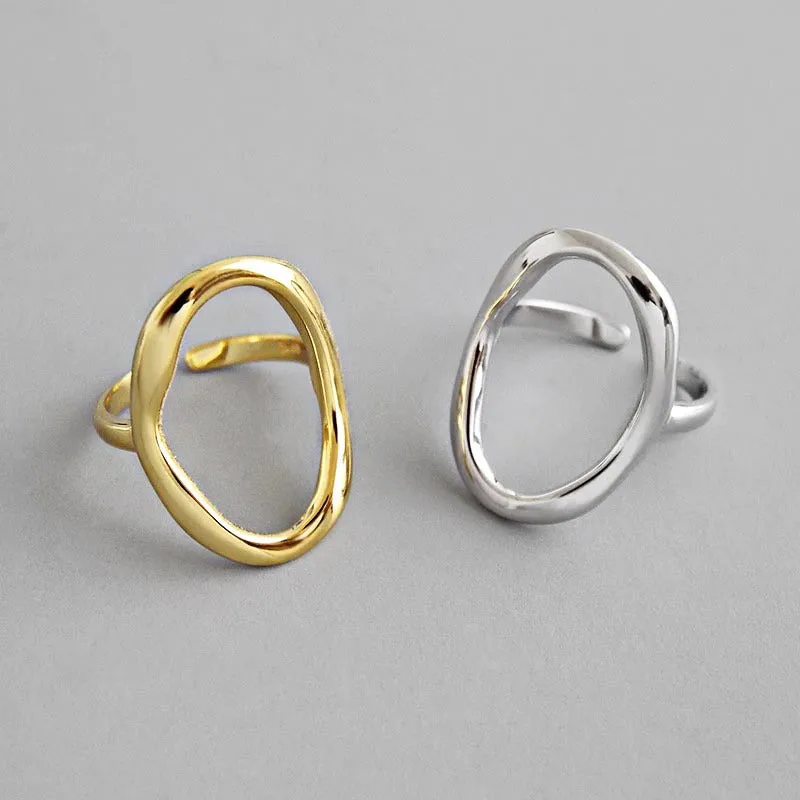 Minimalist Geometric Hollow Oval Adjustable Jewelry Rings