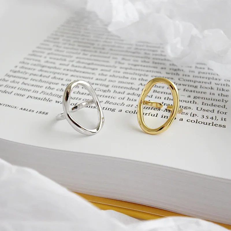 Minimalist Geometric Hollow Oval Adjustable Jewelry Rings