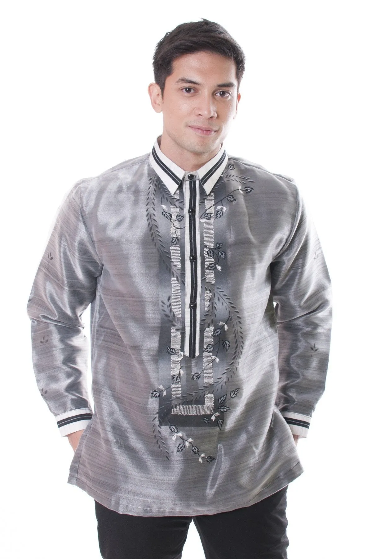 MO10 - Organza Pina Barong Tagalog with Lining Black