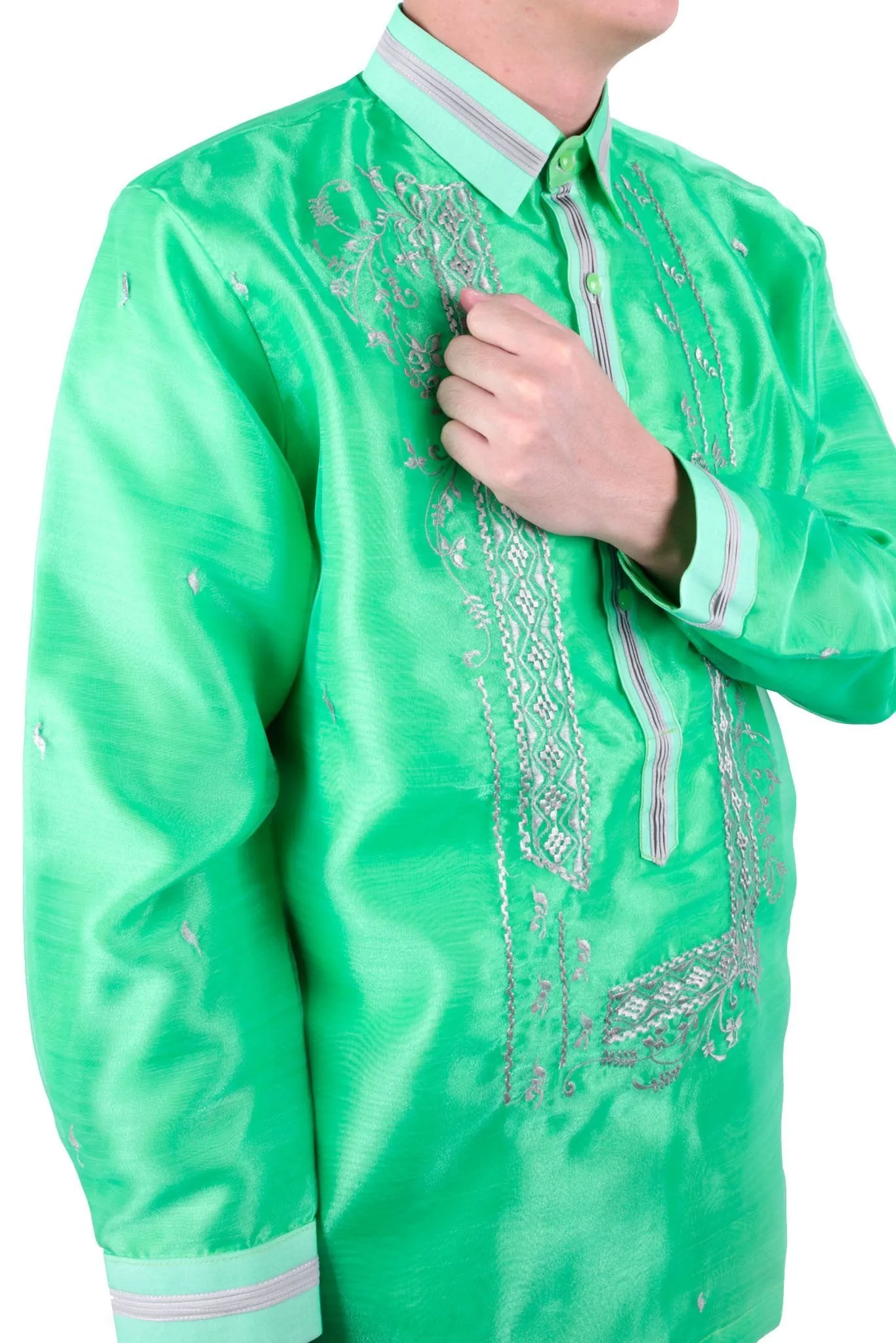 MO25 - MADE-TO-ORDER - Organza Pina Barong Tagalog with Lining Bright Green