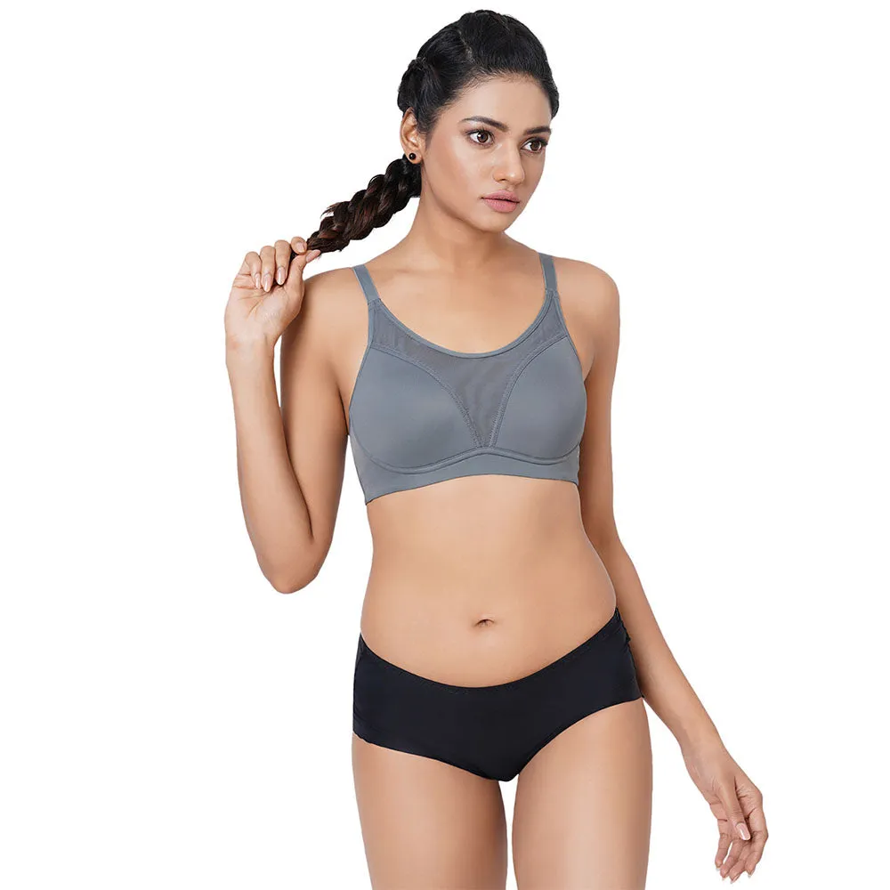 Motion Wear Sports Padded Non-wired Racer Back High Intensity Full coverage Sports Bra - Grey