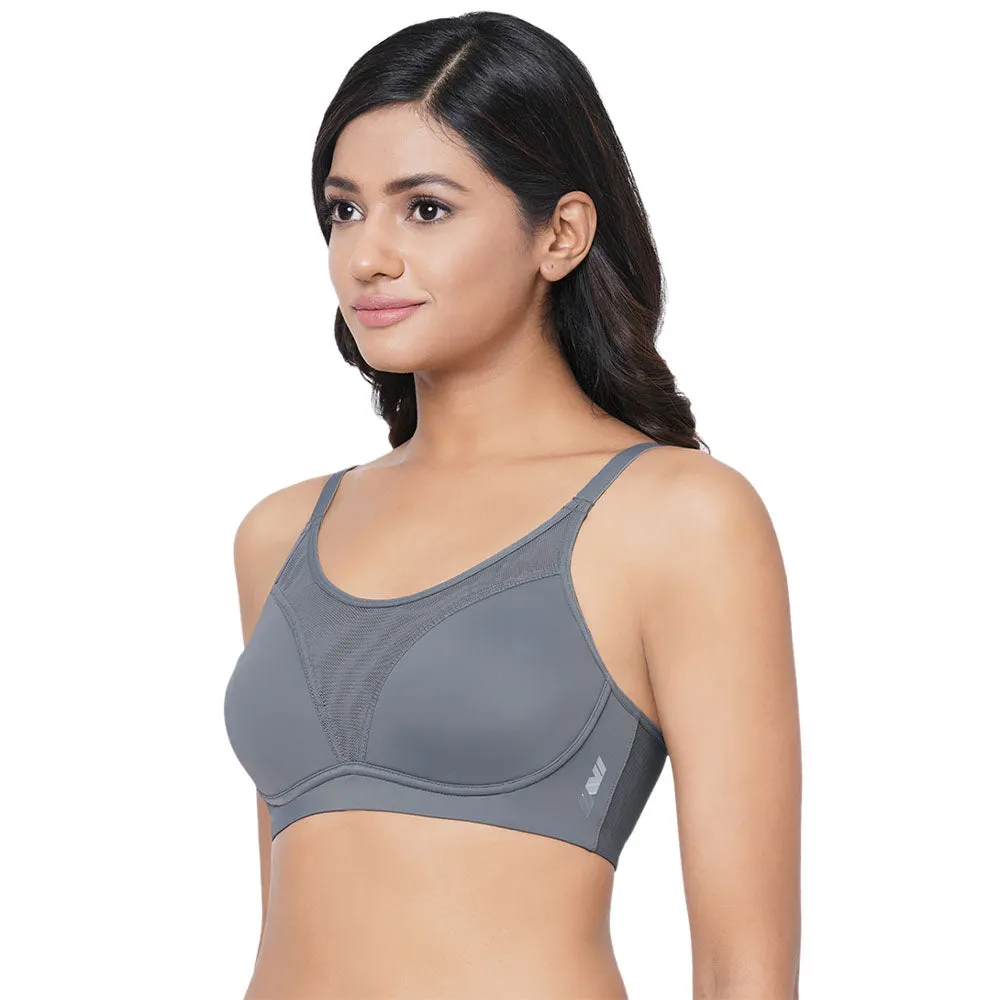 Motion Wear Sports Padded Non-wired Racer Back High Intensity Full coverage Sports Bra - Grey