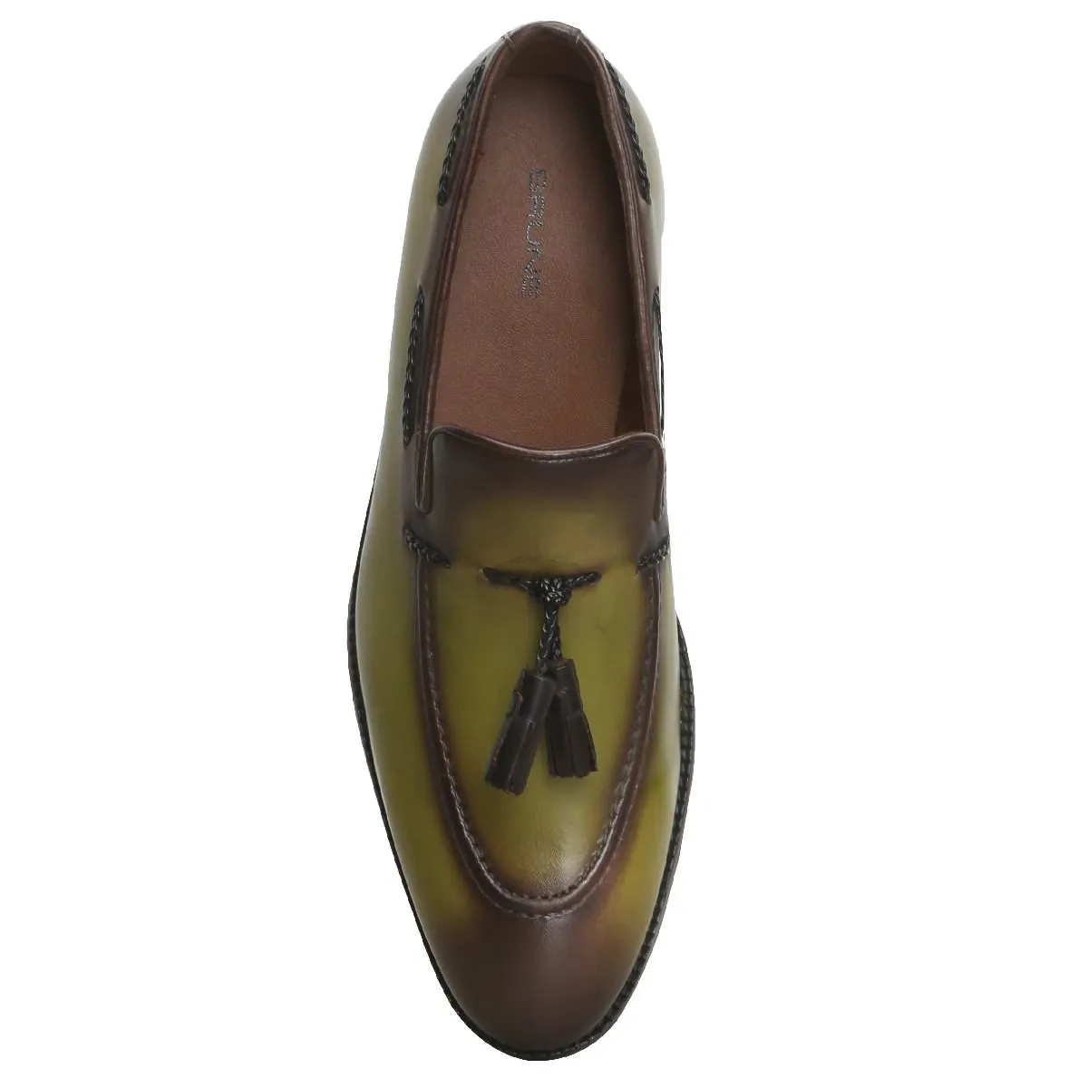 Olive Green Tassel Loafers in Genuine Leather By Brune & Bareskihn