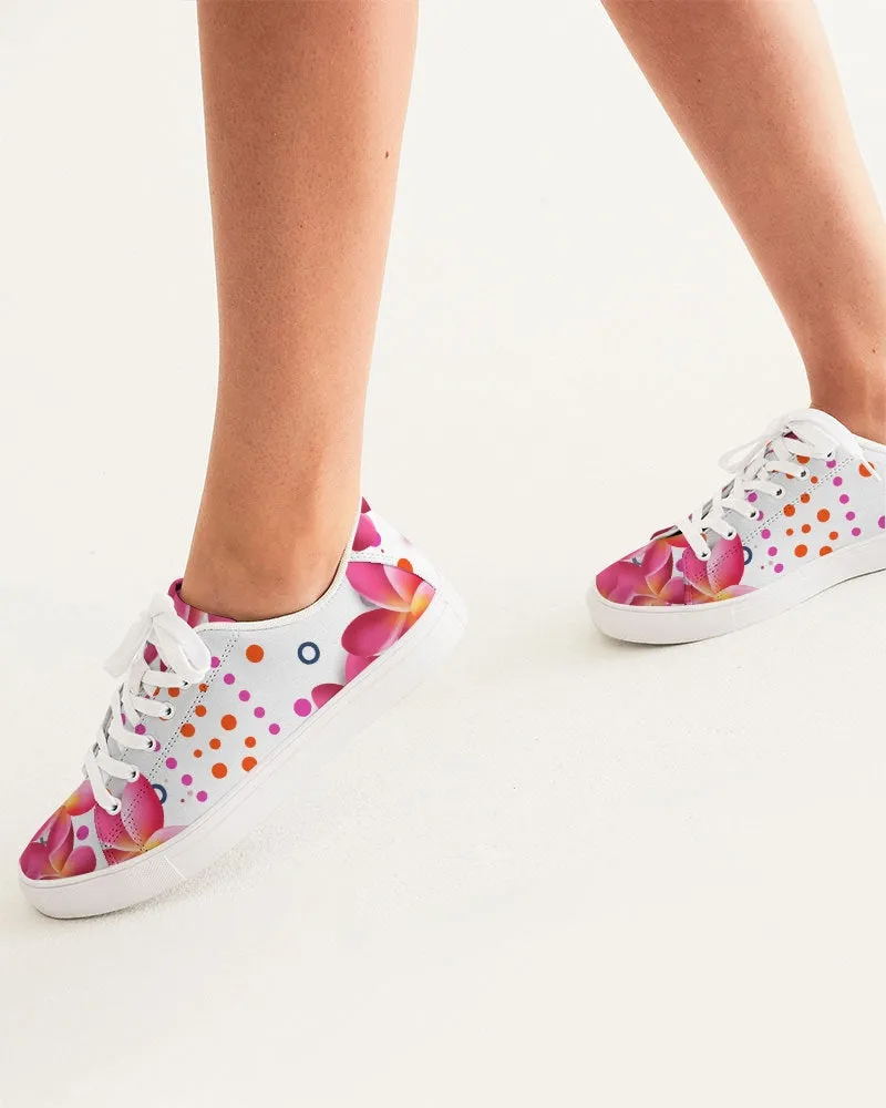 Pink Plumeria Floral Dots Sneakers