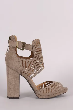 Qupid Perforated Ankle Cuff Peep Toe Chunky Heel