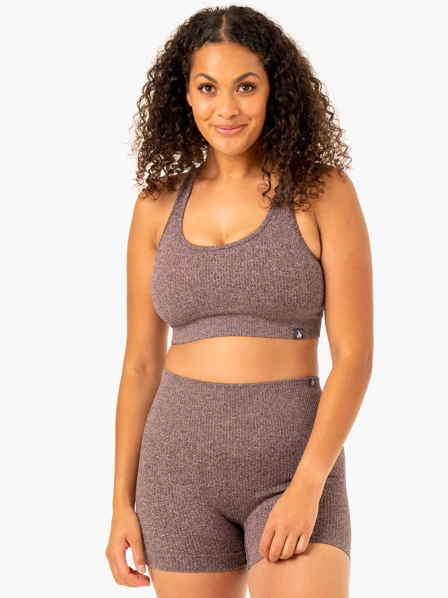 Rib Seamless Sports Bra - Chocolate Marl