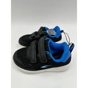 Small Kid Size 8, Black Strapped Sneaker with Blue Trim