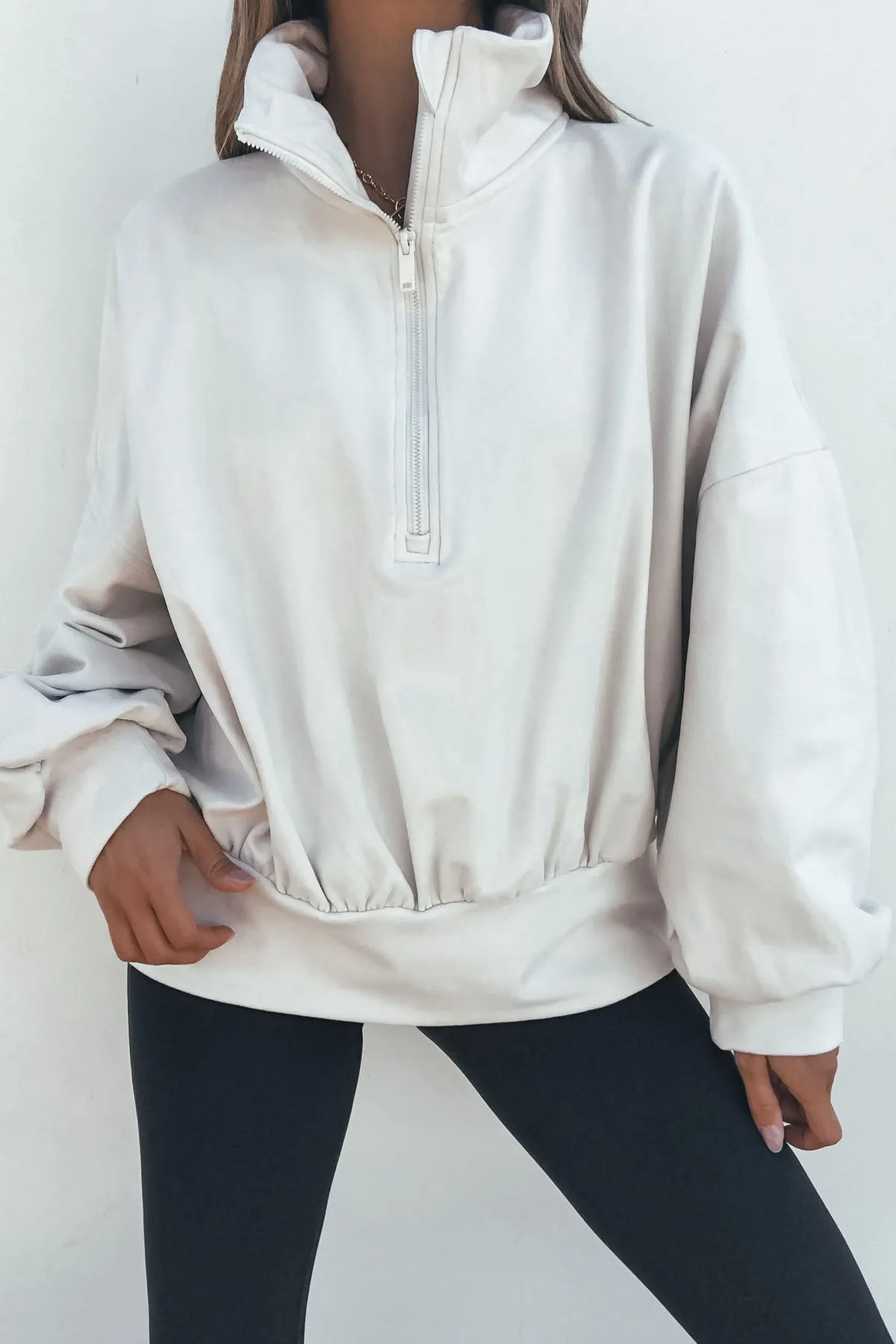 Soft Brushed Quarter Zip Pullover - Bone