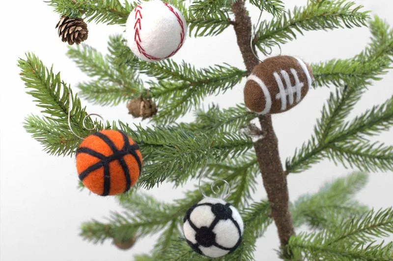 Sports Ornaments- SET OF 4- Football, Baseball, Basketball, Soccer Ball