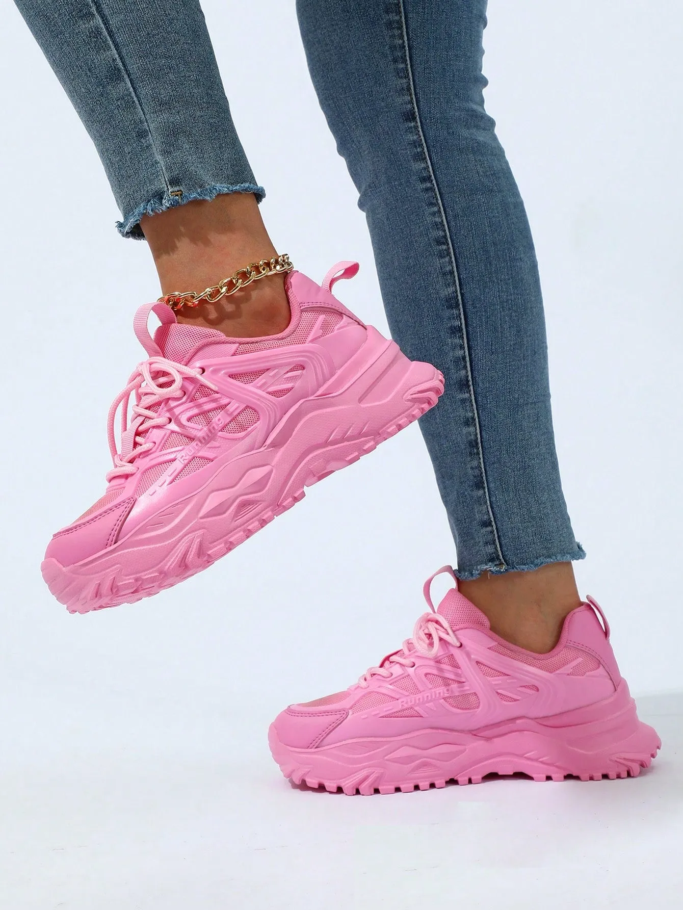 Sporty Chunky Sneakers For Women, Lace-up Front Sneakers