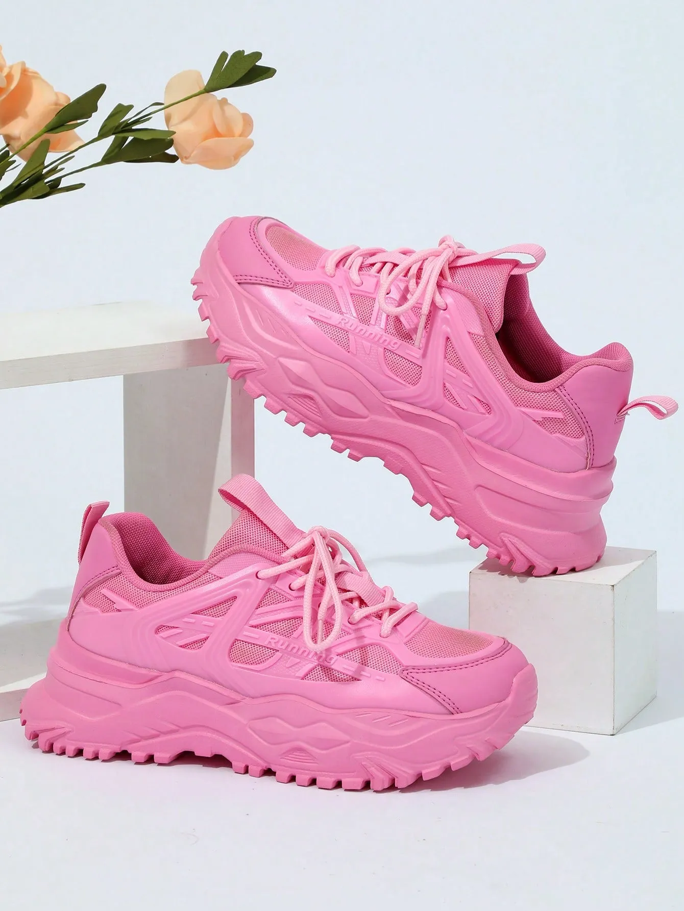 Sporty Chunky Sneakers For Women, Lace-up Front Sneakers