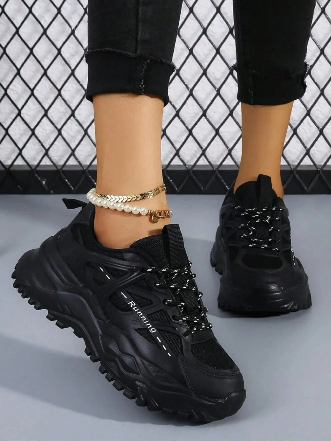 Sporty Chunky Sneakers For Women, Lace-up Front Sneakers