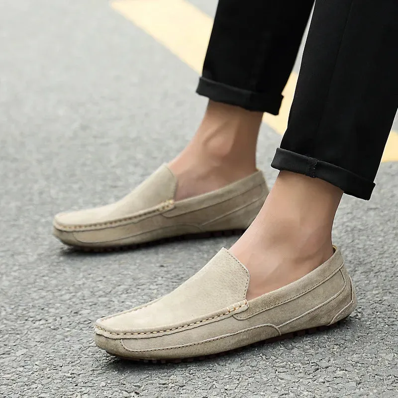 Suede Leather Round Toe Loafers