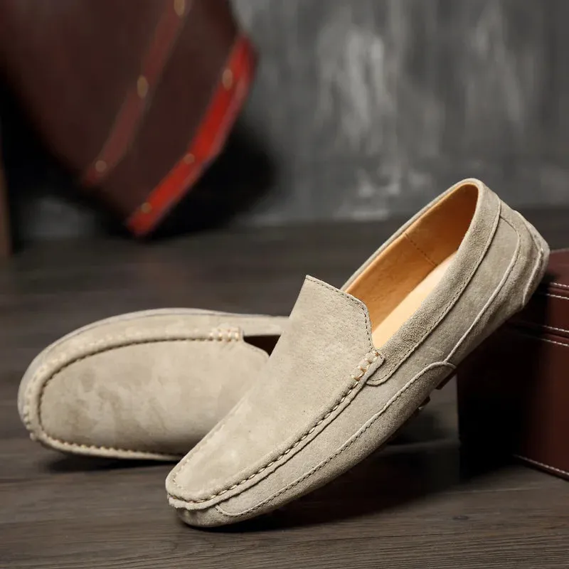 Suede Leather Round Toe Loafers