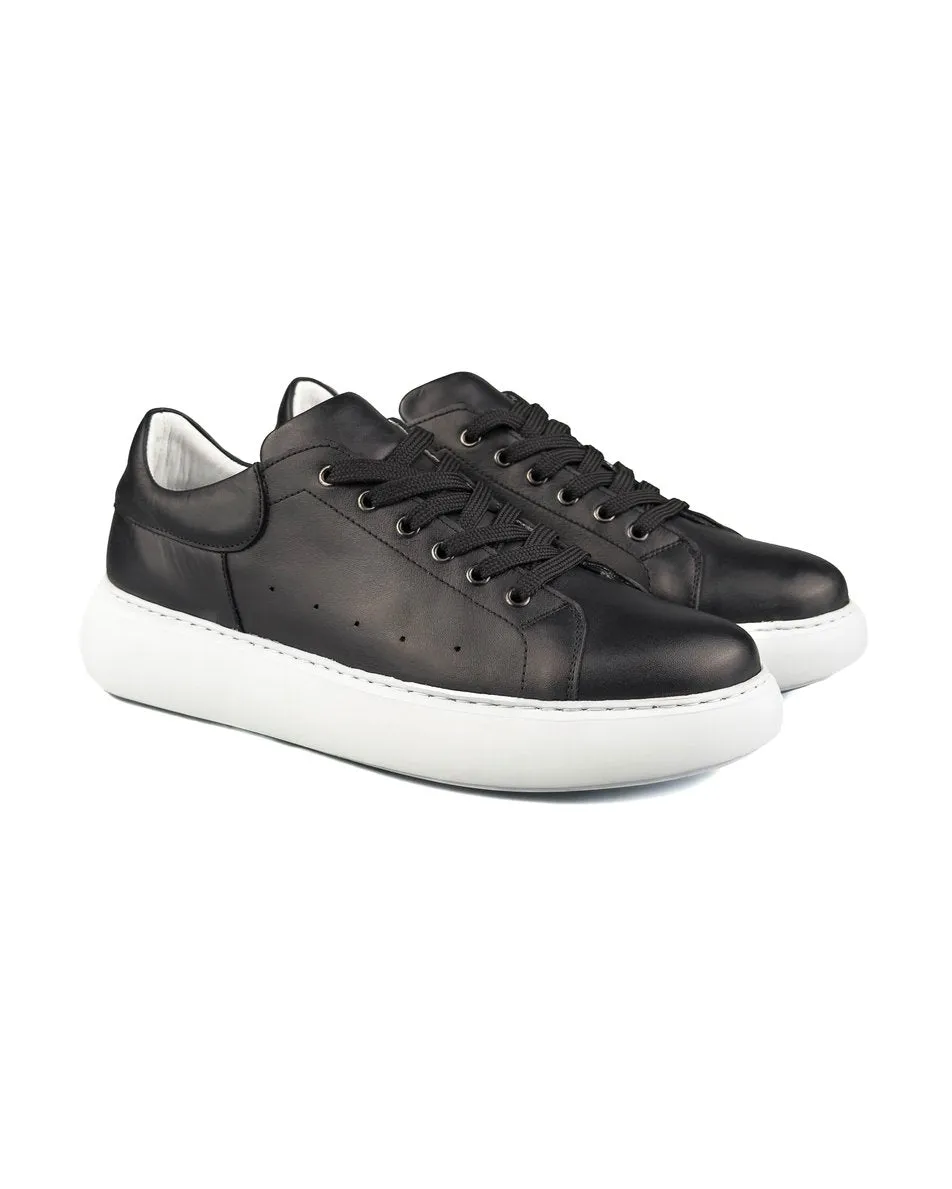 T-Strada Black Leather Genuine Leather Men's Sneakers