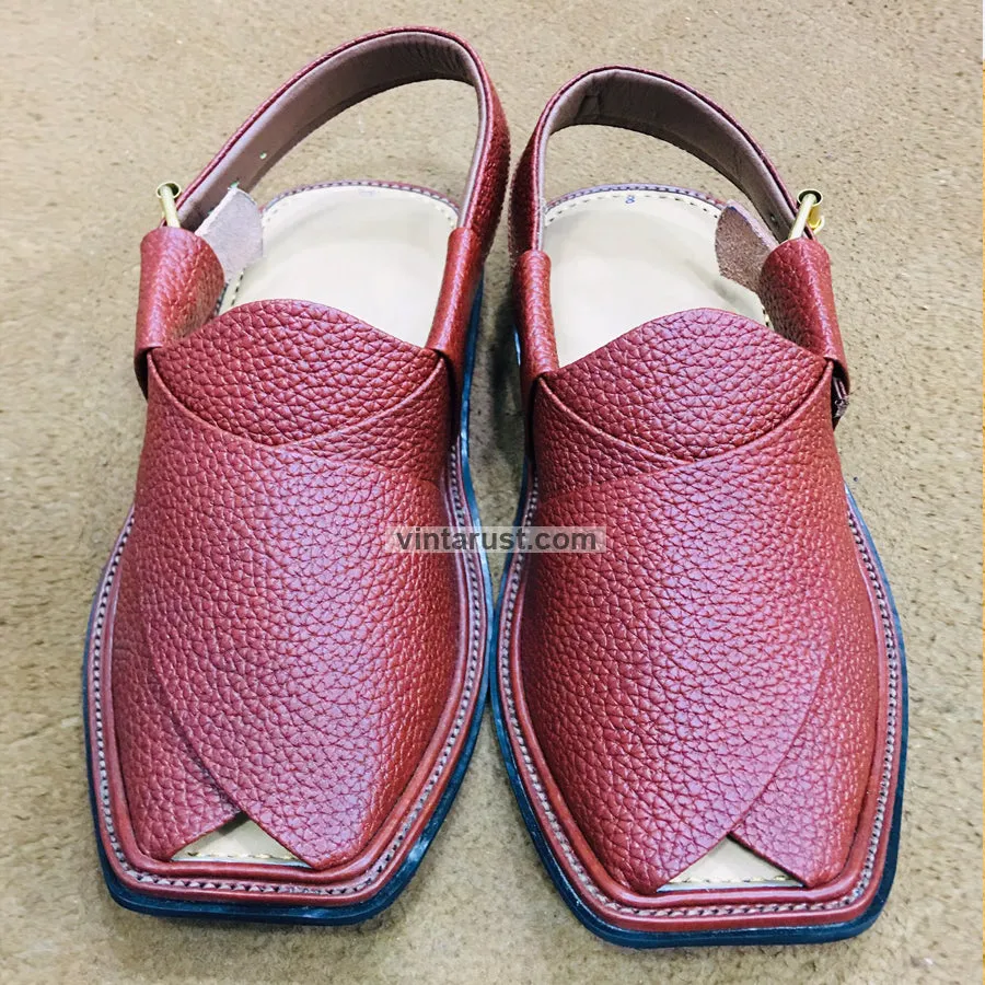 Traditional Handmade Burgundy Peshawari  Men's Chappal