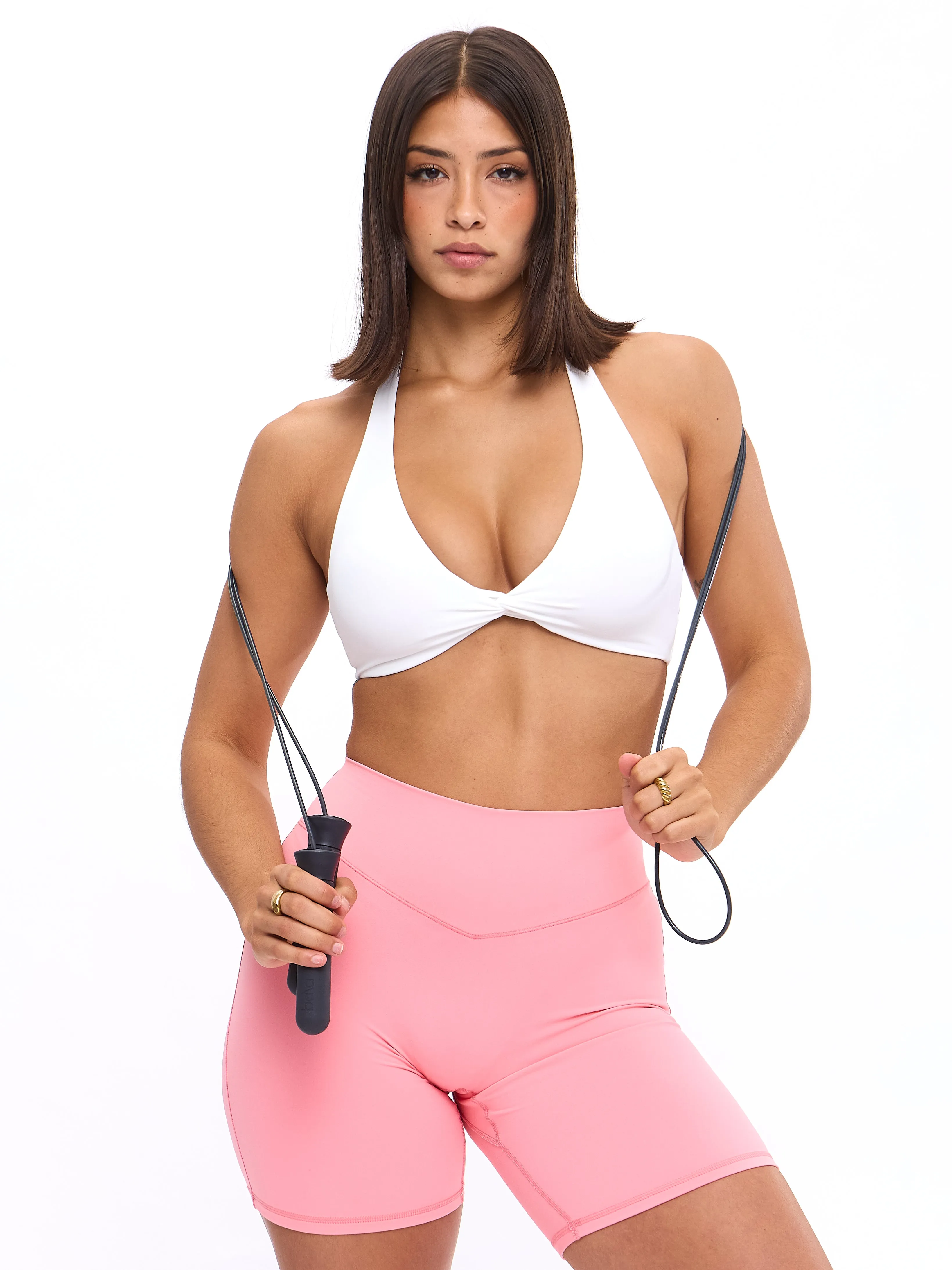 Twisted Halter Sports Bra - White