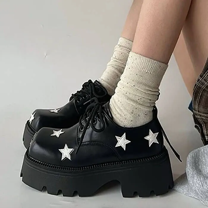 Uniwim Gift Black & White Star Platform Oxfords