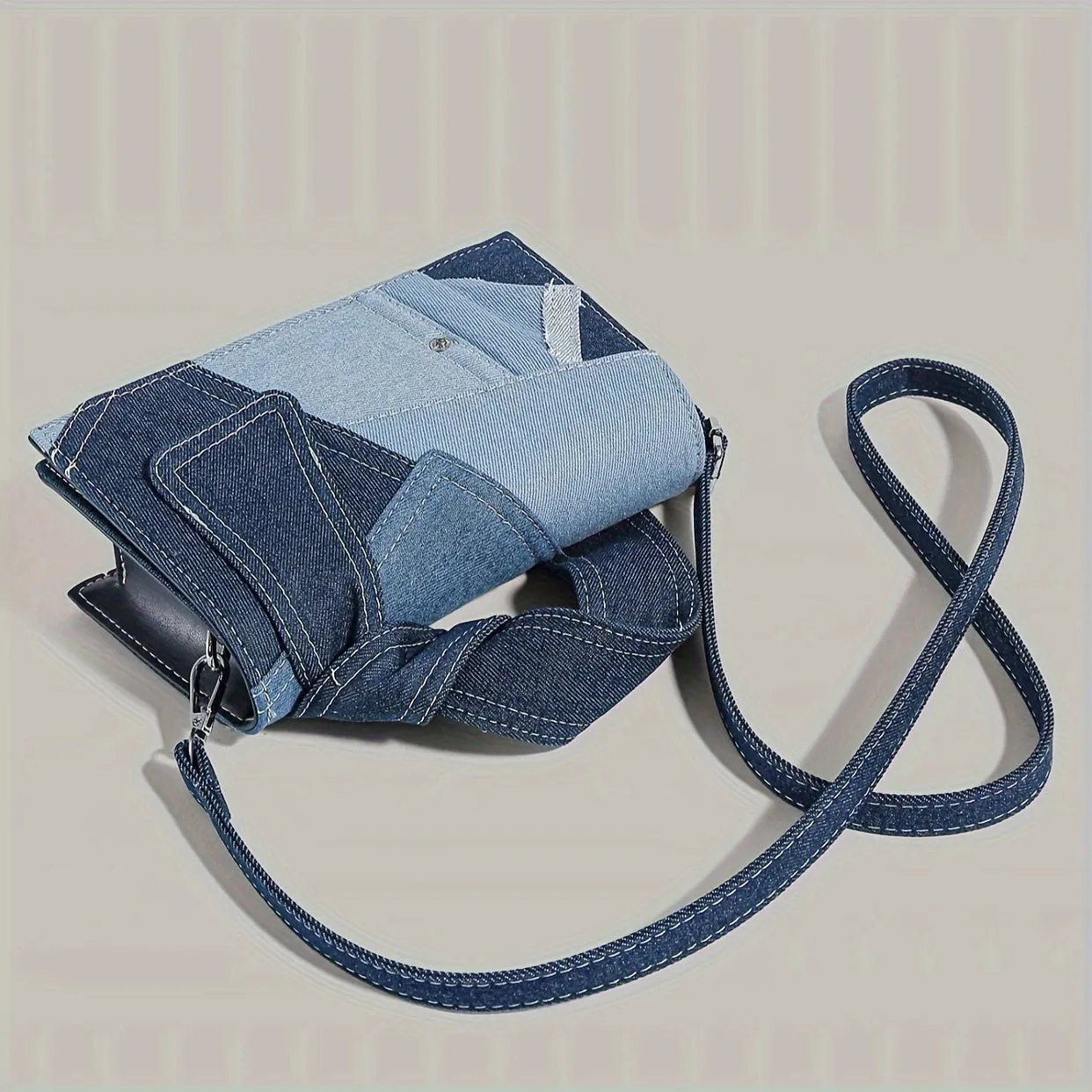 Vibrant Geometric Denim Satchel - Stylish Crossbody Handbag for Women with Zipper Closure, Unlined Fabric, and Hand Washable Convenience - Perfect for Shopping, Dates, and Commuting