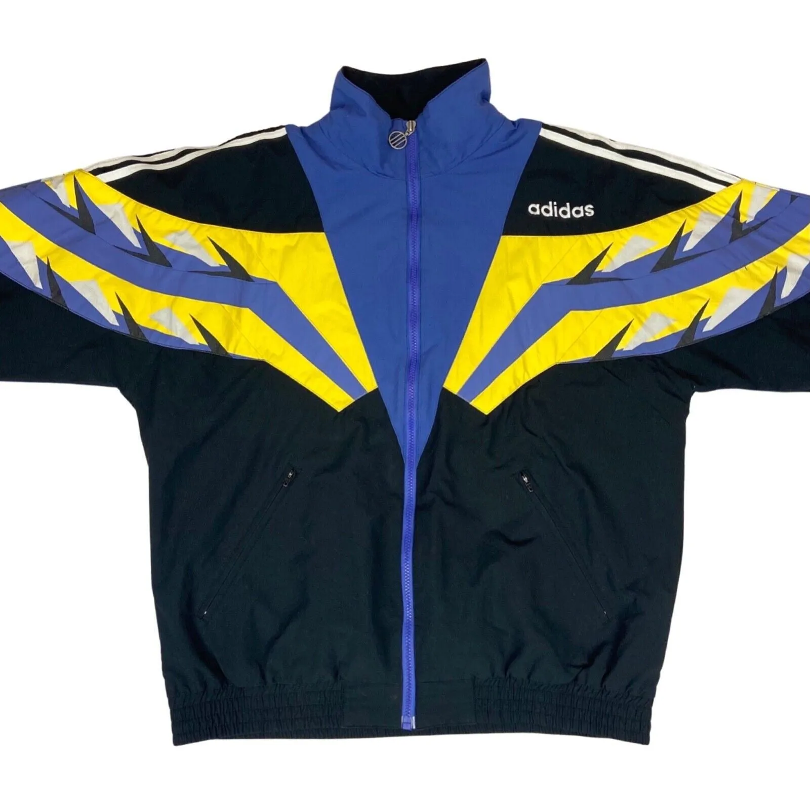 Vintage 90s Black Blue Yellow Adidas Track Sports Jacket Embroidered German XXL