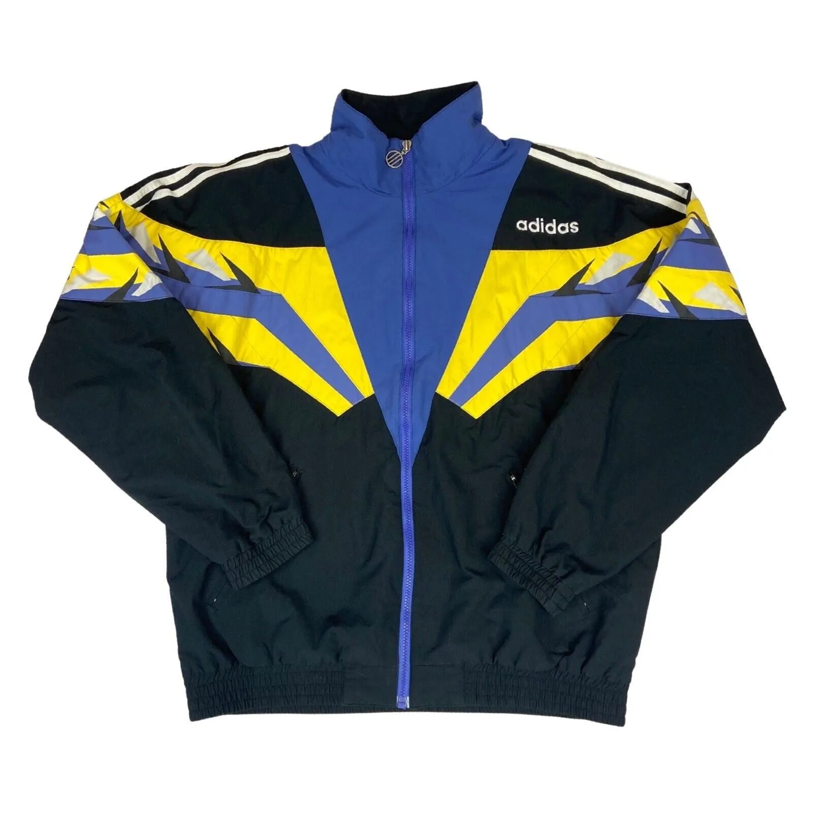 Vintage 90s Black Blue Yellow Adidas Track Sports Jacket Embroidered German XXL