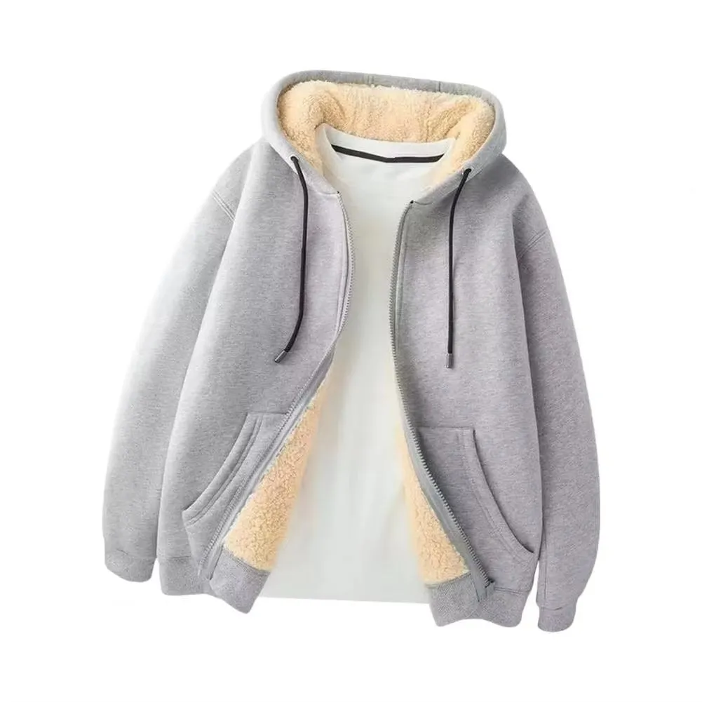 Winter Lambswool Coats Thicken Warm Jackets Long Sleeve Zipper Hoodies Casual Sports Hooded Coat Men Jacket for Autumn Winter