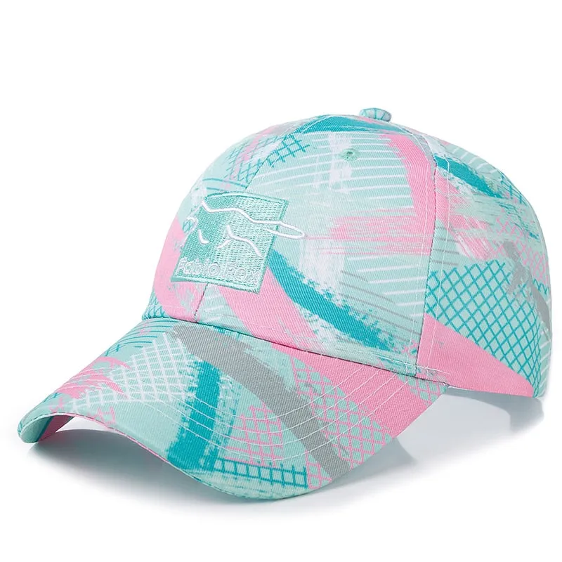 Women Geometric Tie Dye Cap Cotton Fabio Fox Patch Fashion Baseball Cap Women Casual Adjustable Outdoor Streetwear Hat Cap