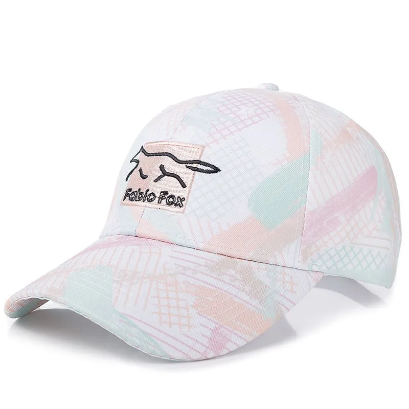 Women Geometric Tie Dye Cap Cotton Fabio Fox Patch Fashion Baseball Cap Women Casual Adjustable Outdoor Streetwear Hat Cap