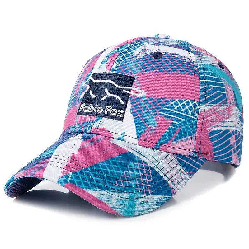 Women Geometric Tie Dye Cap Cotton Fabio Fox Patch Fashion Baseball Cap Women Casual Adjustable Outdoor Streetwear Hat Cap