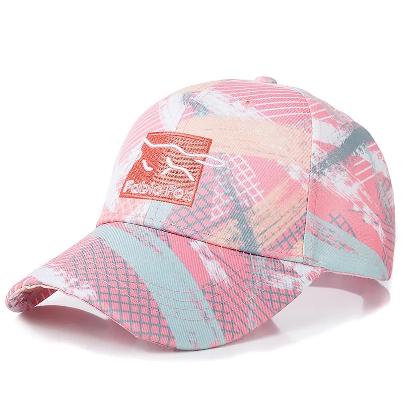 Women Geometric Tie Dye Cap Cotton Fabio Fox Patch Fashion Baseball Cap Women Casual Adjustable Outdoor Streetwear Hat Cap