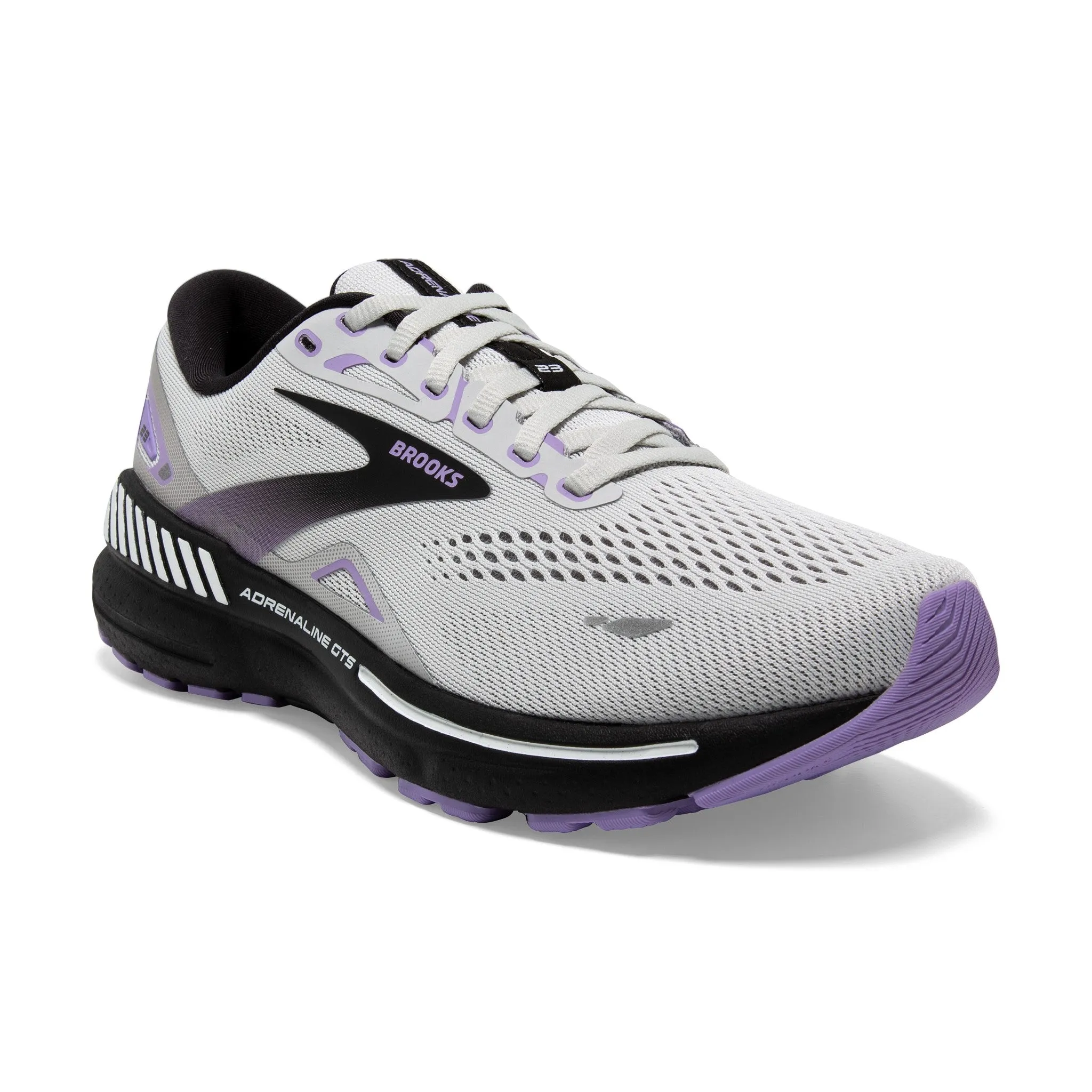 Women's Brooks Adrenaline GTS 23 Running Shoe in Grey/Black/Purple